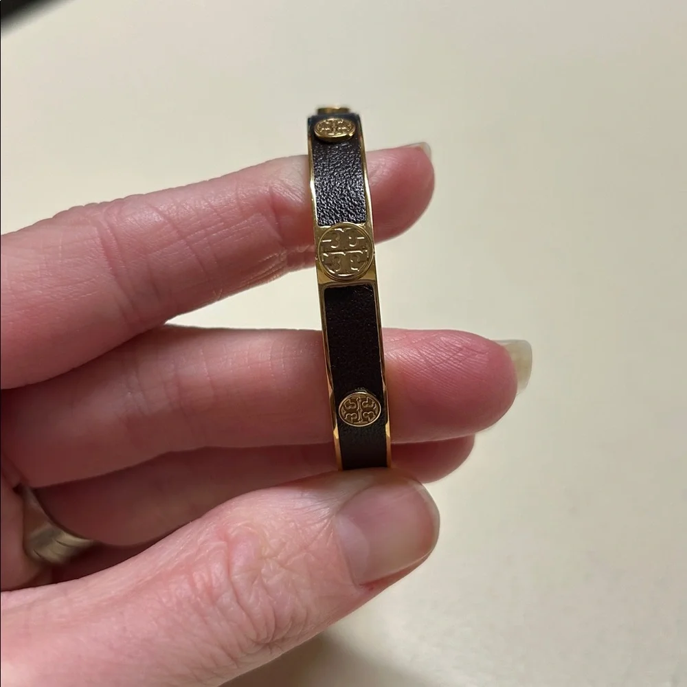 Tory Burch NWT Red and Gold Leather Studded Hinge Bracelet MSRP $198